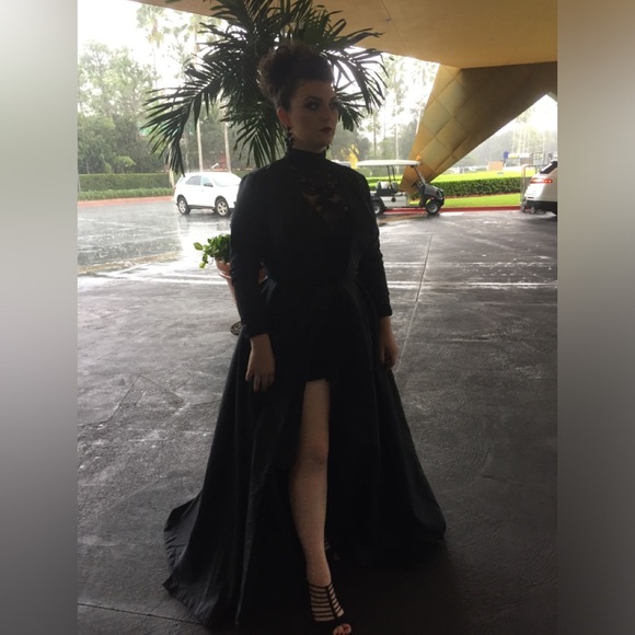 Custom Made Black Gown Overcoat Dress - Picture 2 of 8